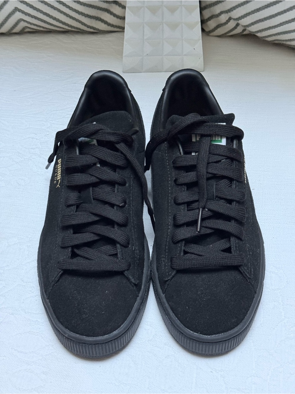 Puma Black Suede Low-Top Sneakers with Subtle Gold Logo